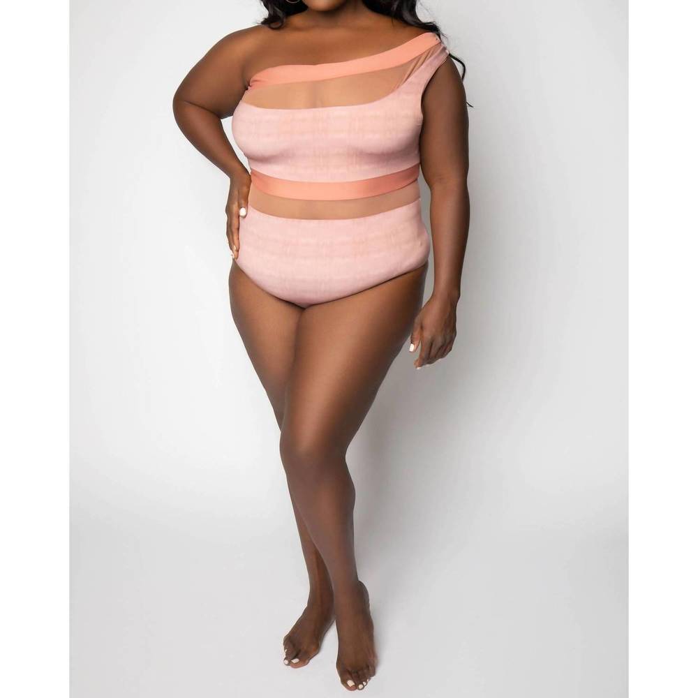 NEW NOMADS coast one shoulder swim top in dusty rose stucco